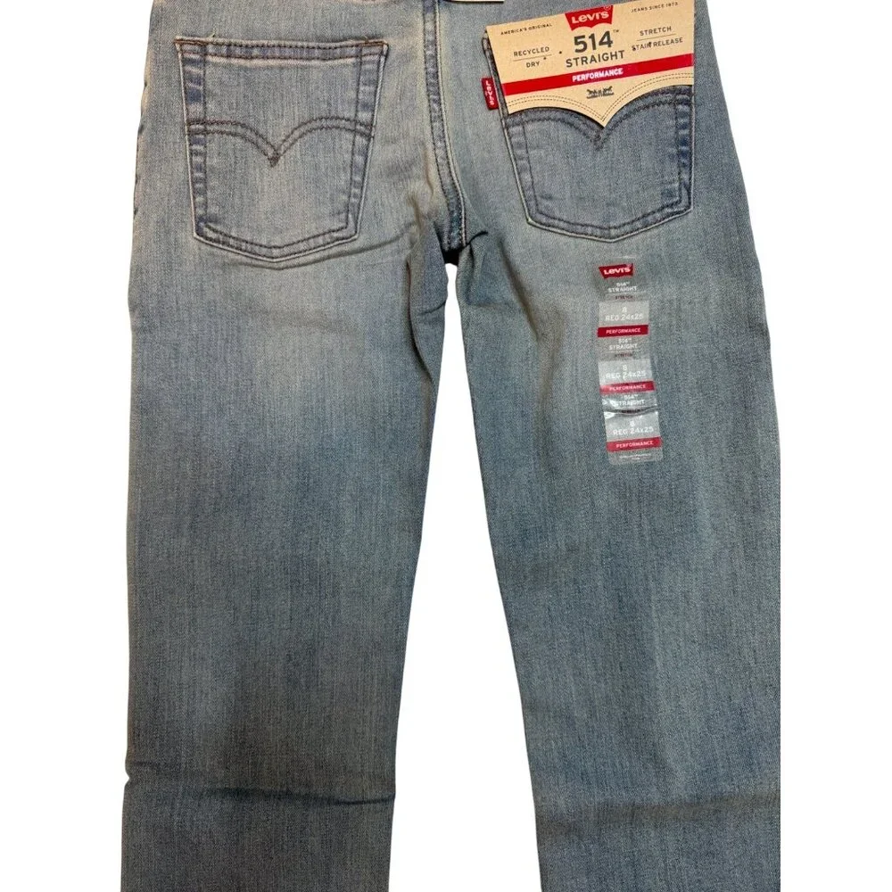 NWT Levis 514 Slim Fit Boys 24x25 Light Wash Performance Jeans